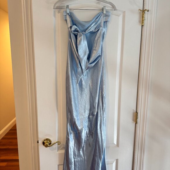 Lucy in the Sky Strapless Satin Open Back Maxi Dress in Light Blue - Picture 3 of 3